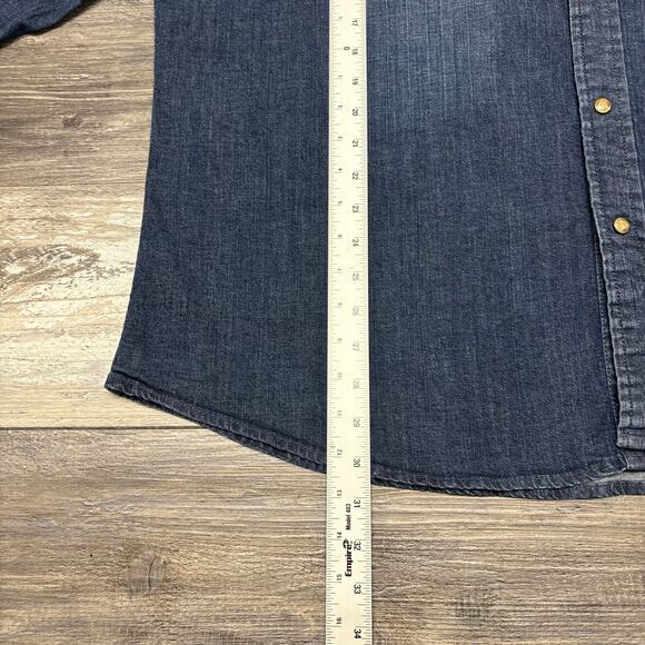 Wrangler Indigo Dark Wash Blue‎ Mens 3XL Stretch Pearl Snap Western Denim Shirt - Picture 7 of 8
